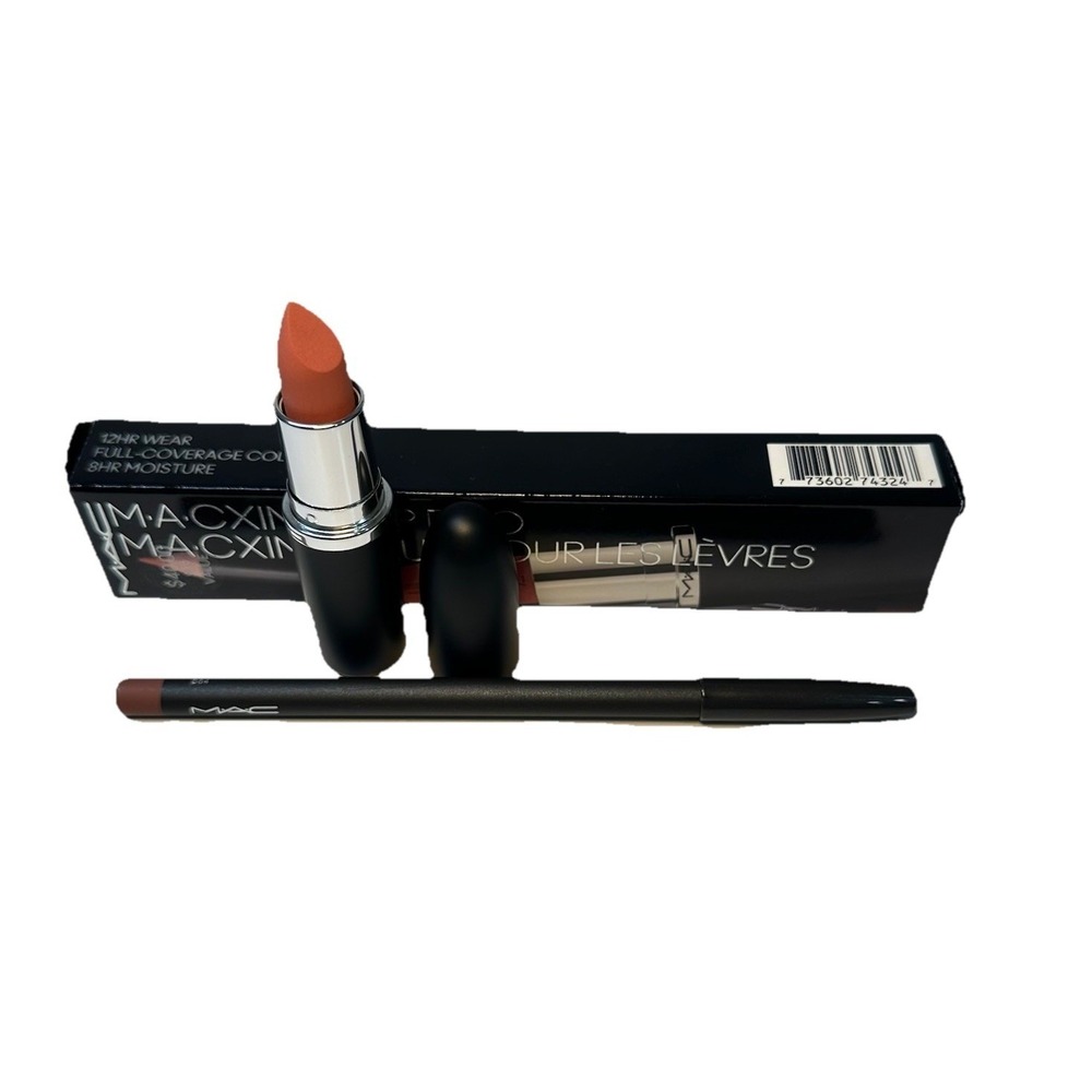 MAC Ximal Lip Duo Set Full Coverage Lipstick/ Lip Liner Spice & Velvet Teddy NIB